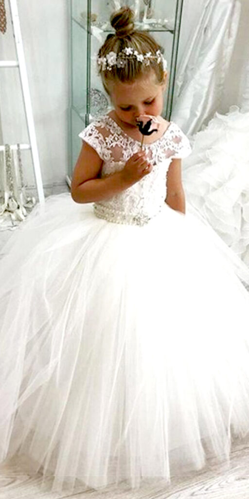 lace tulle fluffy flower girl dress cheap kids bridal wedding gown
