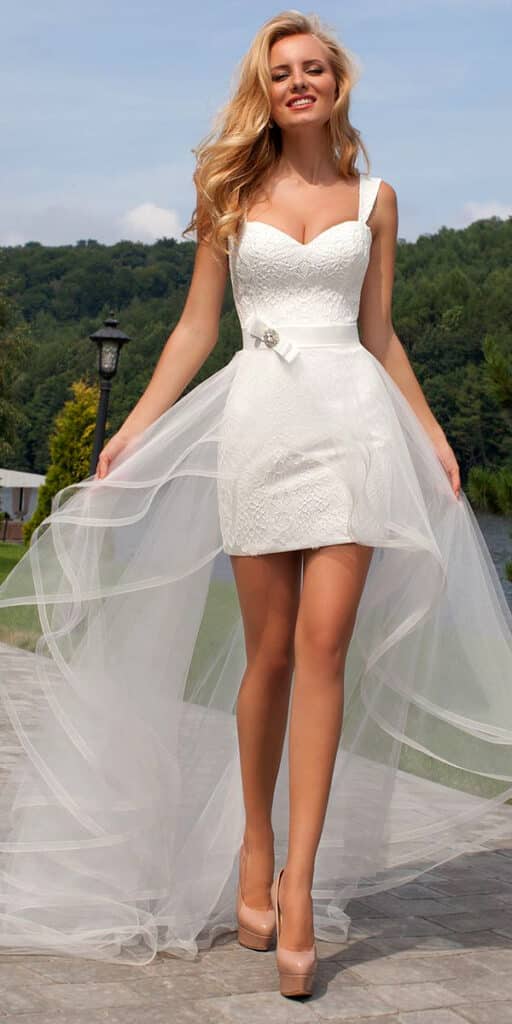 a-line tulle sleeveless short beach wedding dress with detachable train sexy women's bridal gowns