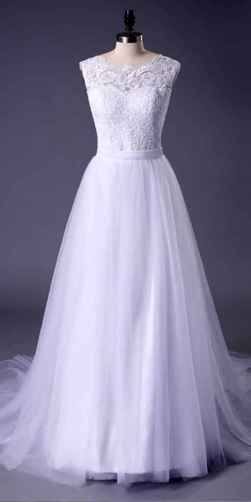 a-line tulle lace sleeveless long beach wedding dress sexy women's bridal gowns
