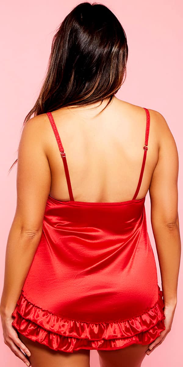 plus size red satin topless babydoll with g-string sexy curvy women's lingerie for valentine's day