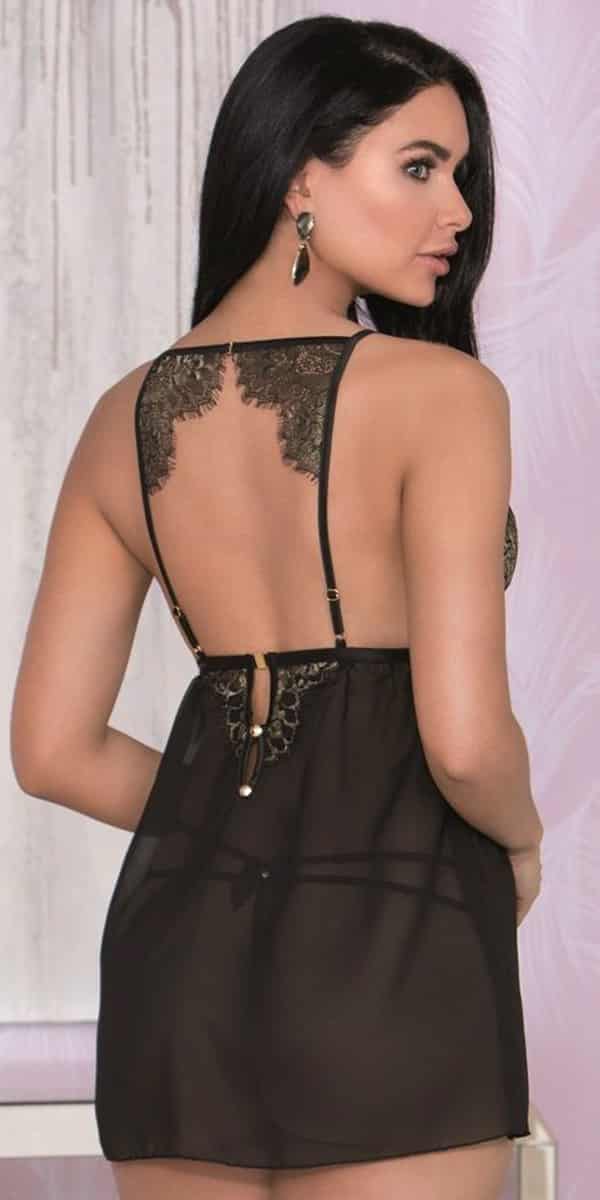 black eyelash lace mesh babydoll with g-string sexy women's lingerie