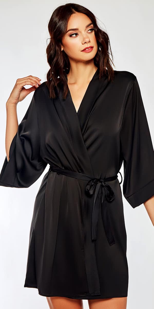 black satin lace insert robe sexy women's loungewear