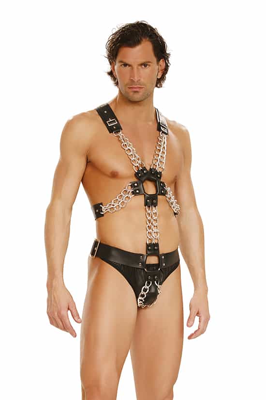 Leather adjustable harness with chains