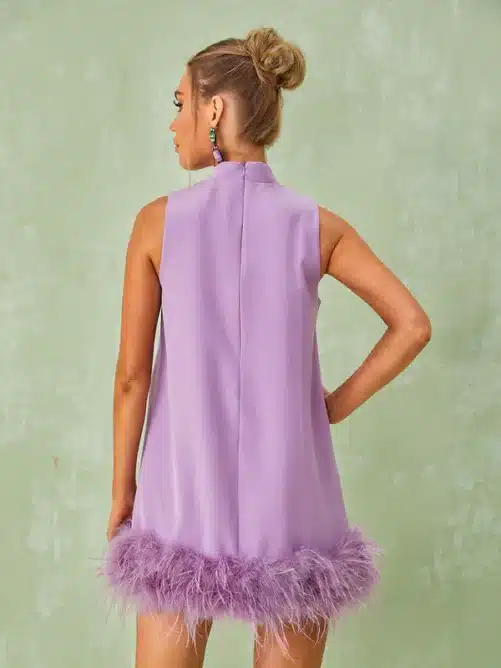 Nisha Feather Mini Dress Lilac